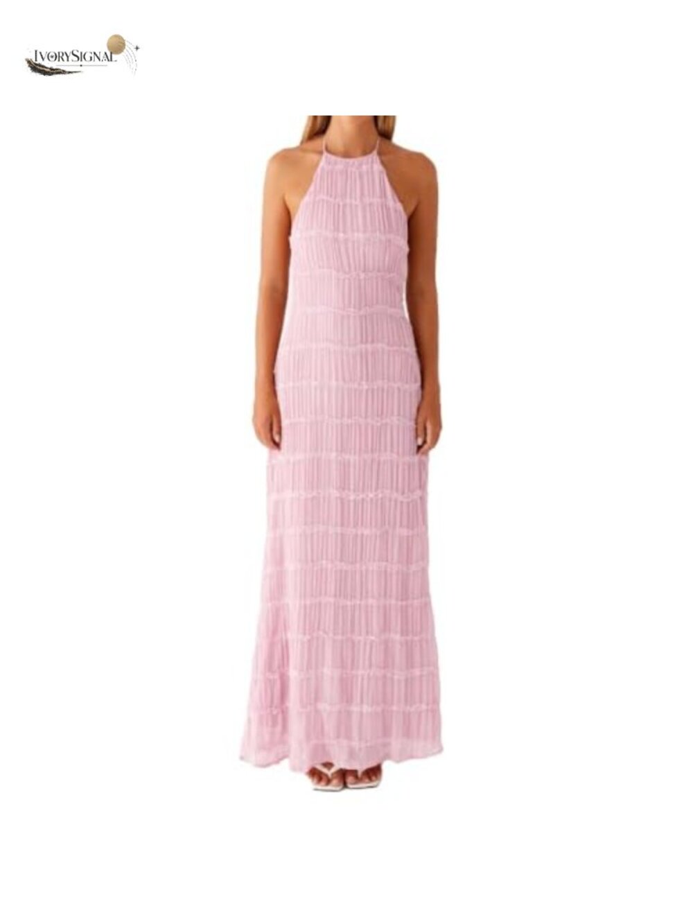 Women Textured Halter Open Back Maxi Dress Sleeveless Vacation Wedding Guest